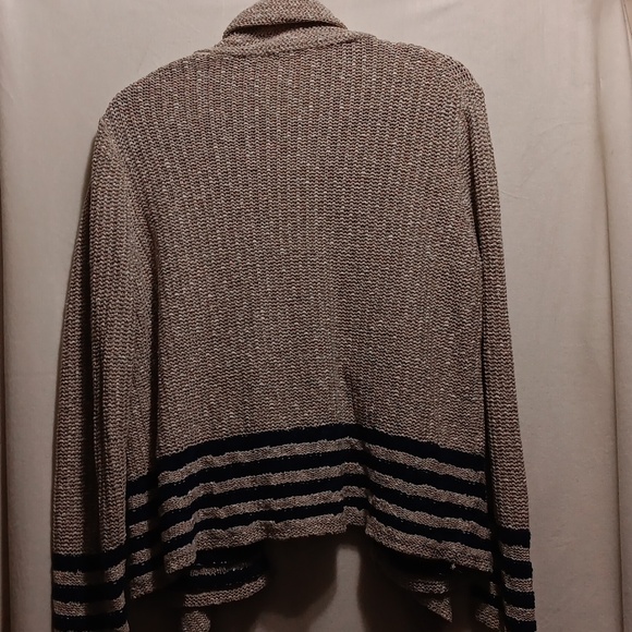 Womens L Coldwater Creek crochet cream navy blue open cardigan sweater boho com - Picture 8 of 8